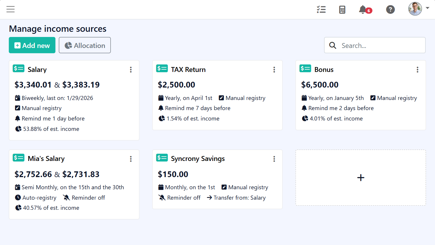 Budget Leashed income management feature