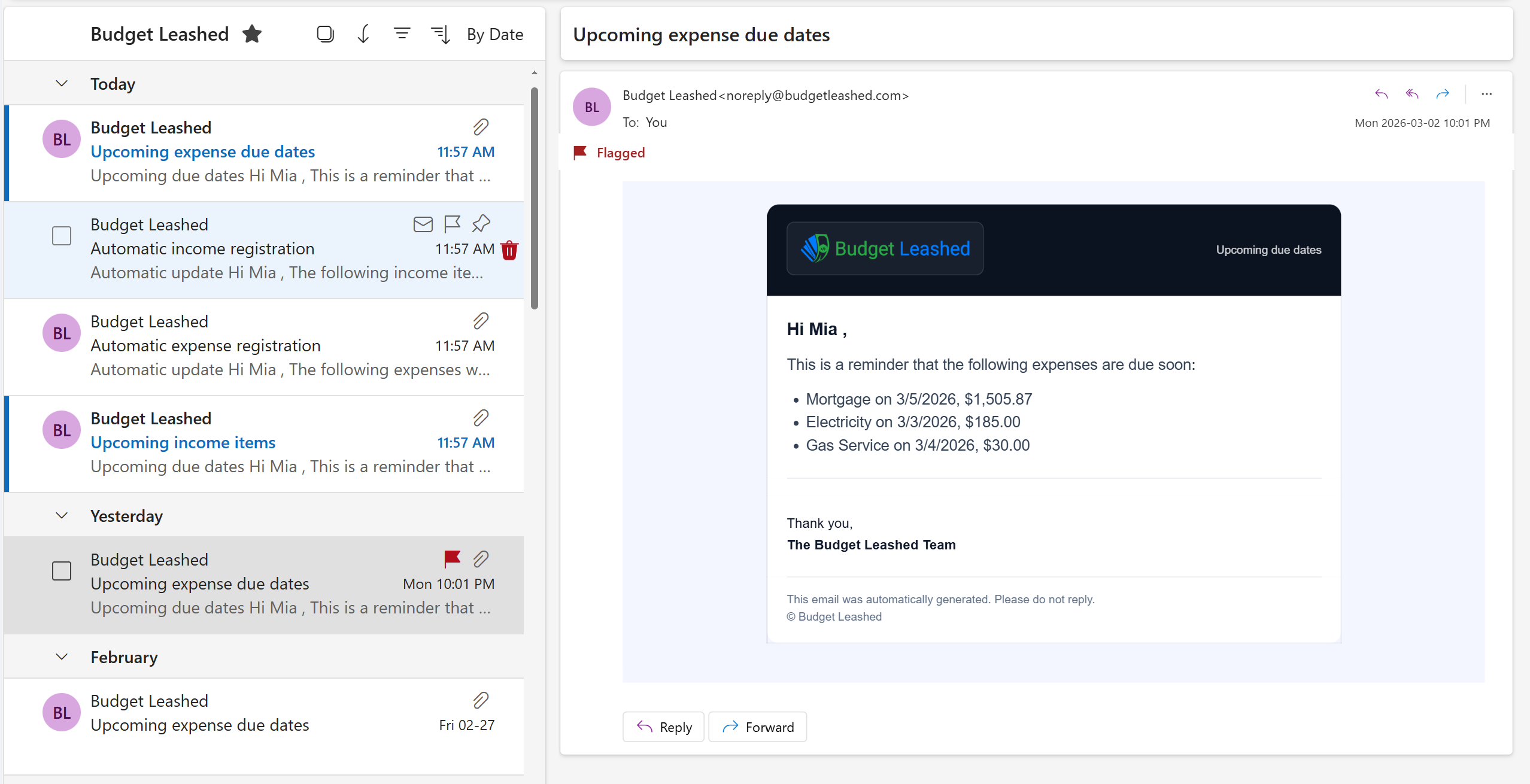 Reminders and notifications in Budget Leashed