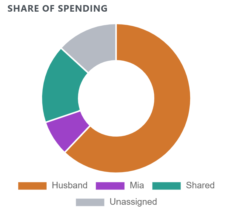 Members report showing spending and income by person in Budget Leashed